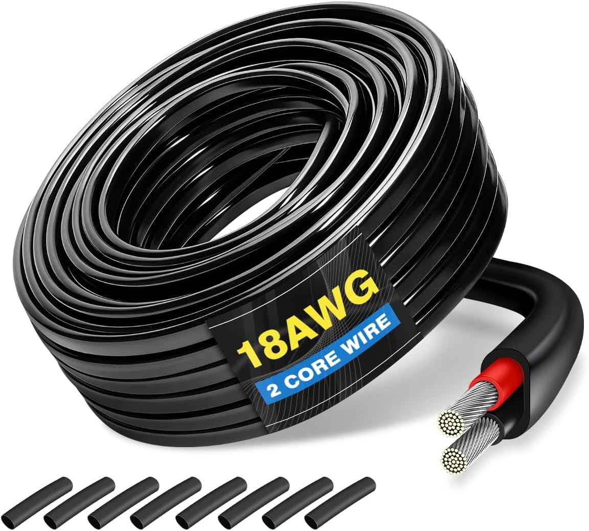 18AWG Stranded Tinned Copper Cable 100FT 2 Conductor |18 Gauge Oxygen-Free Flexible Pure Copper Cable for Car Audio, LED Strips, Speakers & Low Voltage DIY Automotive Audio, Solar, Home Theater