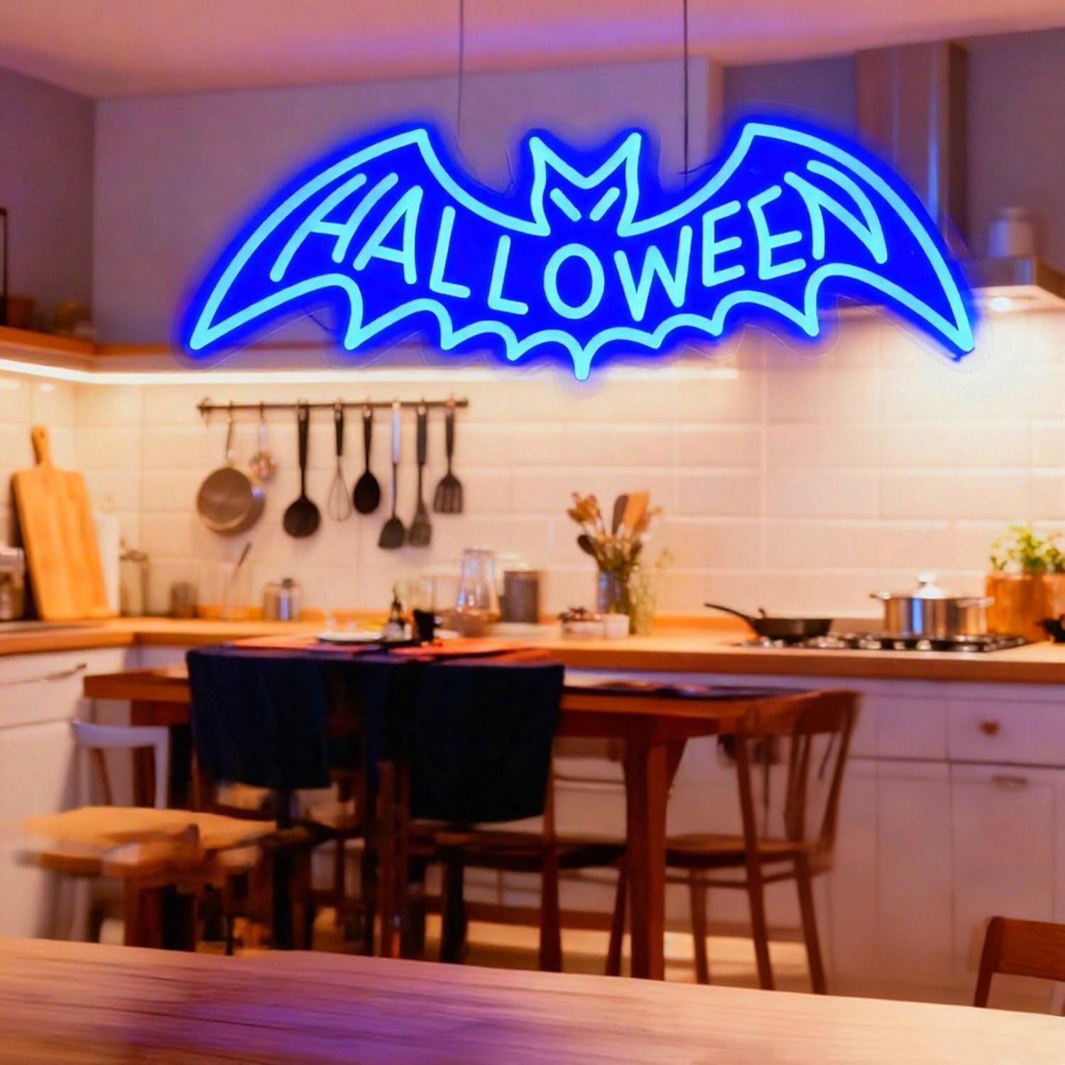 HFHungkeong LED Bat Neon Sign Light Arcylic Halloween Bat Light up Signs Banner with Dimmable Switch and Hanging Chain for Halloween Desktop Table Fireplace Bar Party Decorations - Image 3