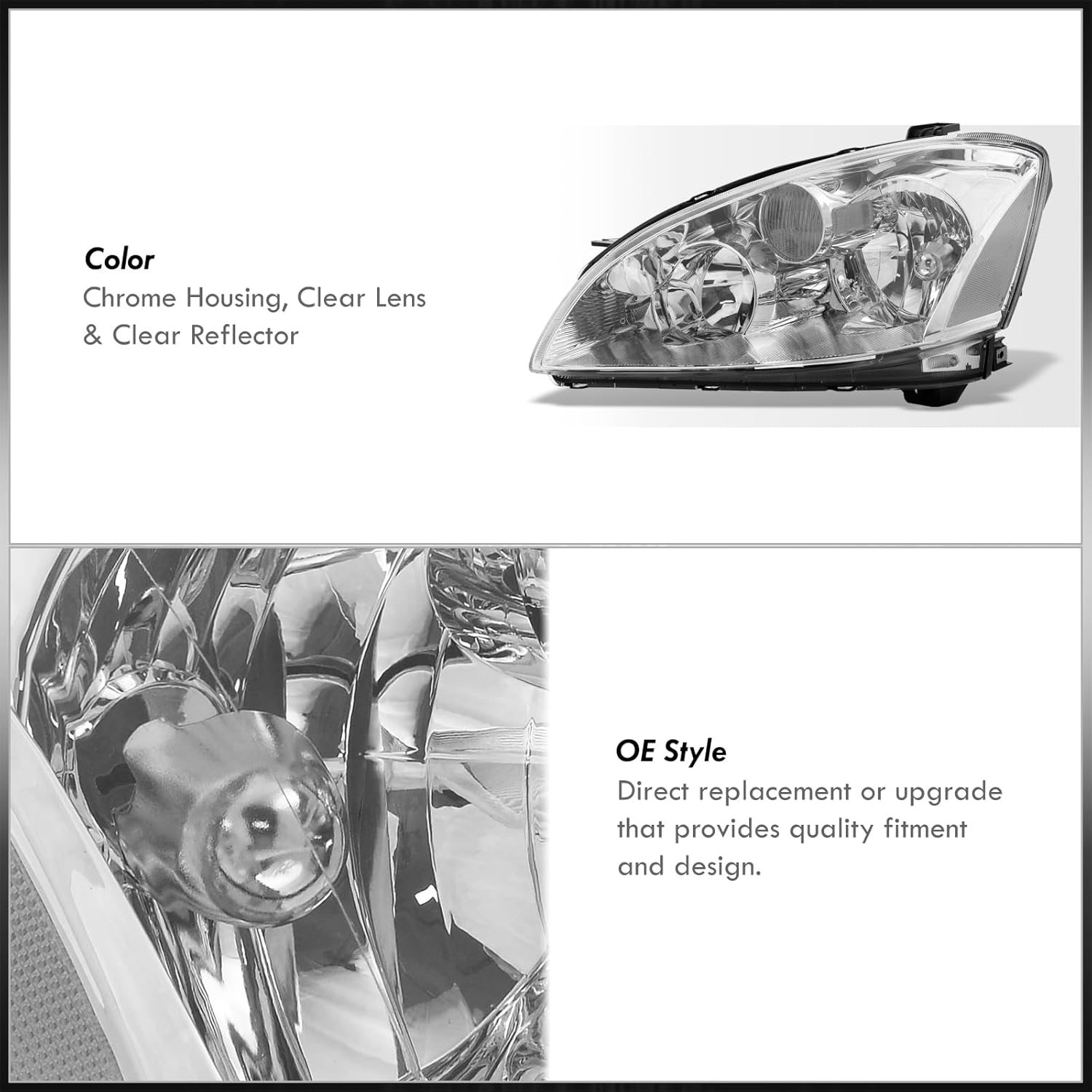 AJP Distributors Chrome Housing Clear Lens Reflectors Signal Headlights Halogen Driving Lights Bumper Lamps Assembly Pair Set Compatible/Replacement For Altima L31 4-Door Sedan 2002 2003 2004 02 03 04