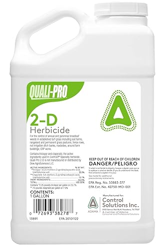 Quali-Pro Herbicida 2-D | Controla las malas hierbas anuales y perennes de hoja ancha, incluyendo pamplina, trébol, diente de león, hoja estrecha,