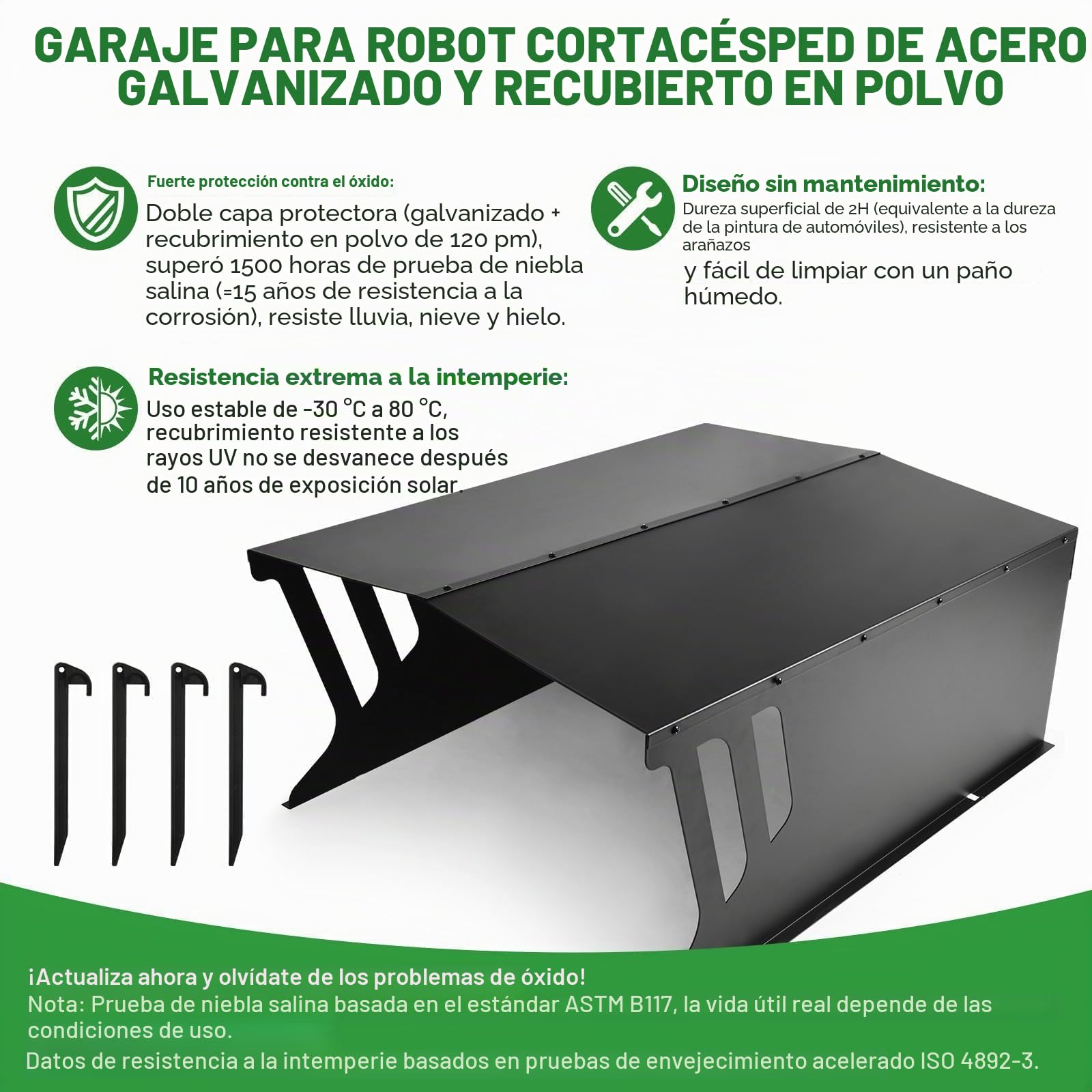 Garaje para robot cortacésped de acero galvanizado, para jardín, protección contra el sol, lluvia y viento, 78 x 61 x 31 cm (largo x ancho x alto) cm