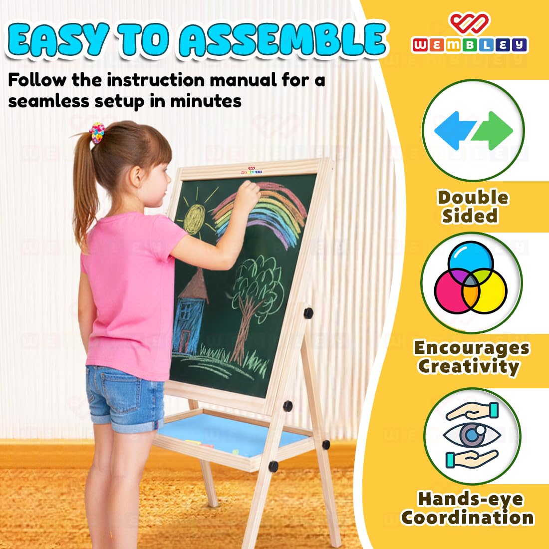 Wembley Easel for Kids – Educational Writing & Drawing Board | Reusable Learning Board for Preschool & Early Learning (3+ Years)| 2-in-1 Durable Easel Board for Kids 4