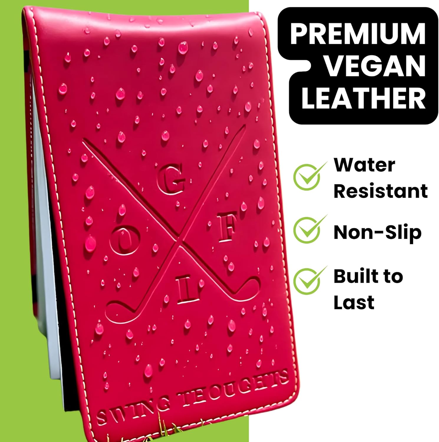 Golf Notebook – Compact Golf Journal with Vegan Leather Cover – Back Pocket Size Golf Log Book for Yardage, Stats, Practice & Course Notes