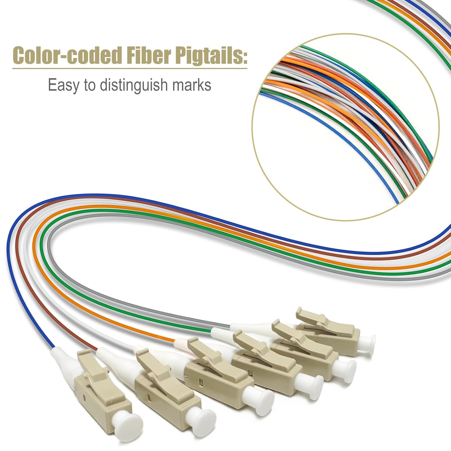 (4Pack) 6 Strand Multimode OM3 50/125 LC-UPC Fiber Pigtail, 1.5 Meters LC-OM3 Fiber Optic Pigtail