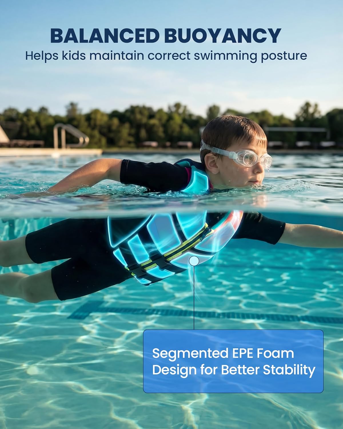 Owntop Swim Vest Youth Kids | Lightweight & Quick-Dry | Adjustable Buckles & Zipper | Kayak, Swimming Training, Boating - Watersports | Fit for 50-125 lbs