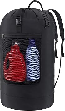 F-color Laundry Backpack Bag for College - Heavy Duty Laundry Bag 75L | Large, Wide Shoulder Straps, Mesh Zipper Pocket, Drawstring Closure, College Dorm Room Essentials, Laundromat, Camping, Trip