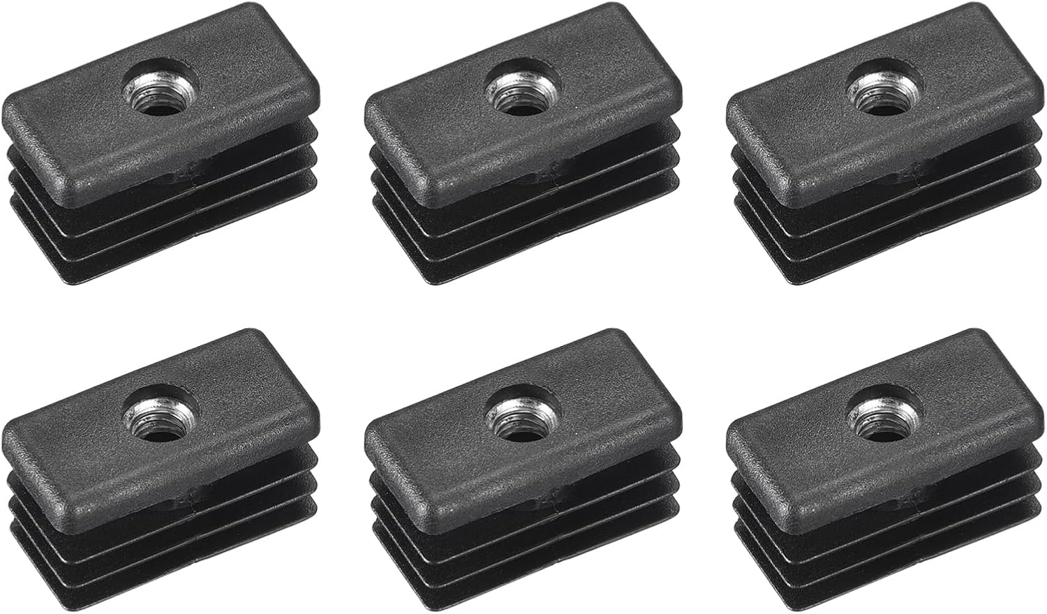 6Pcs Inserts for Square Tubes with M6 Thread, for 1.18"x0.59" OD Square Tube, Black Plastic Plug Caster Insert Chair End Caps Furniture Leg Plug