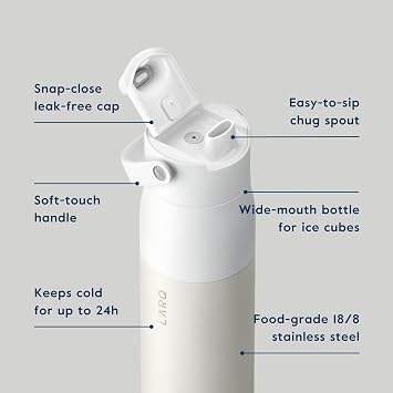 LARQ Twice as Nice Set Bottle Swig Top 34oz - Insulated Stainless Steel Water Bottle With Built-In Silicone Handle, Granite White & Luberon Lavender