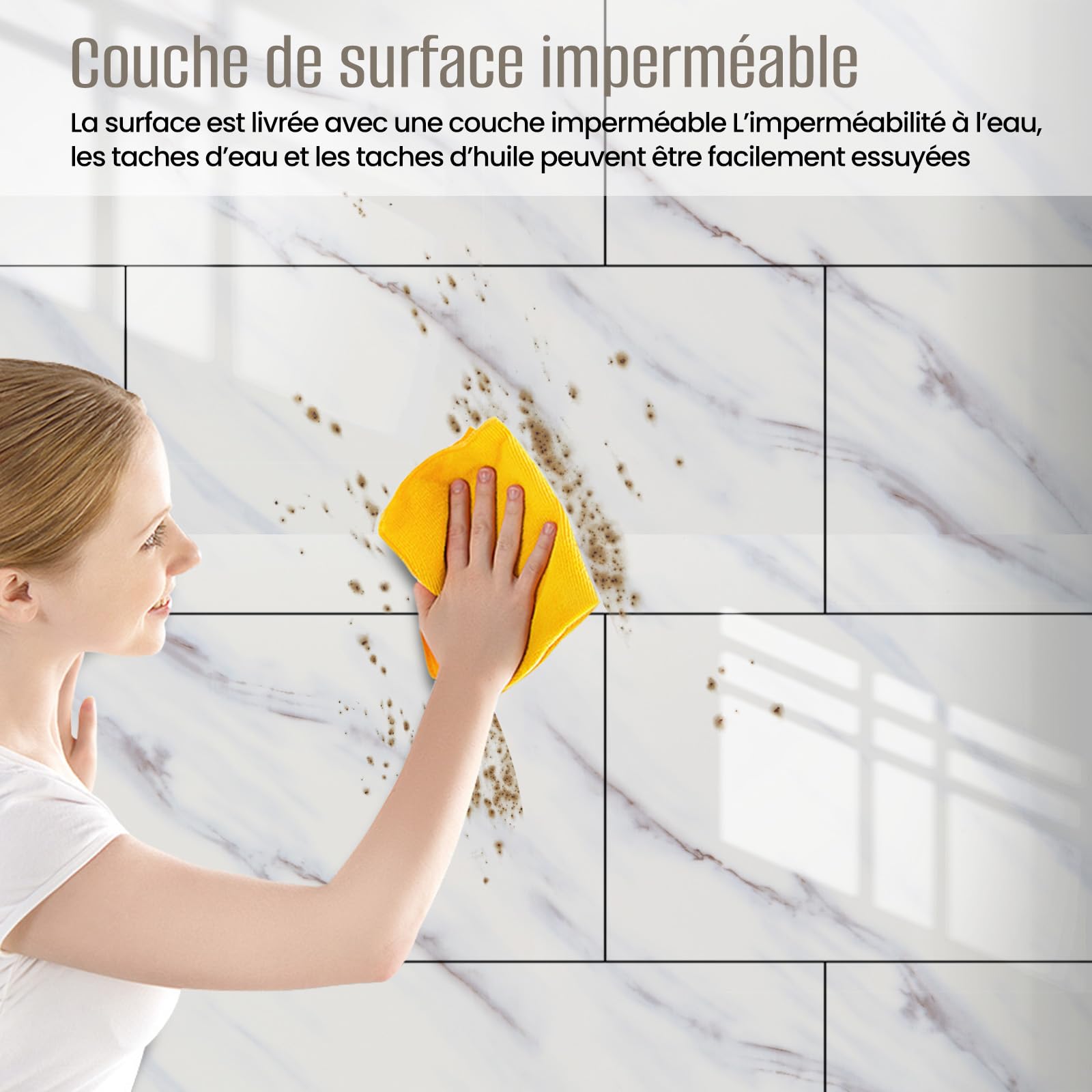 Lot de 10 autocollants pour carrelage mural marbré - 60 x 30 cm - Étanche - Pour cuisine et salle de bain (Nuvole Fluenti)