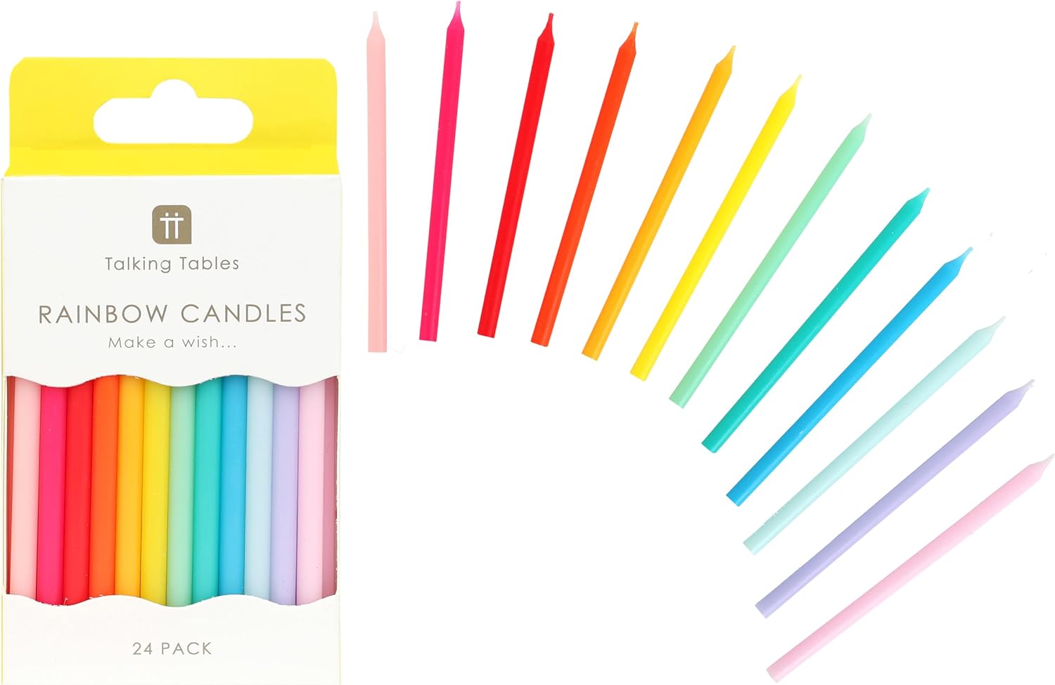 Talking Tables 24 x Rainbow Birthday Candles for Cake Decorations Birthday Party Celebrations with Bright Rainbow Multicolour Wax Design for Fun Gatherings Cake Topper Candles Eco Packaging 2.36 Inch