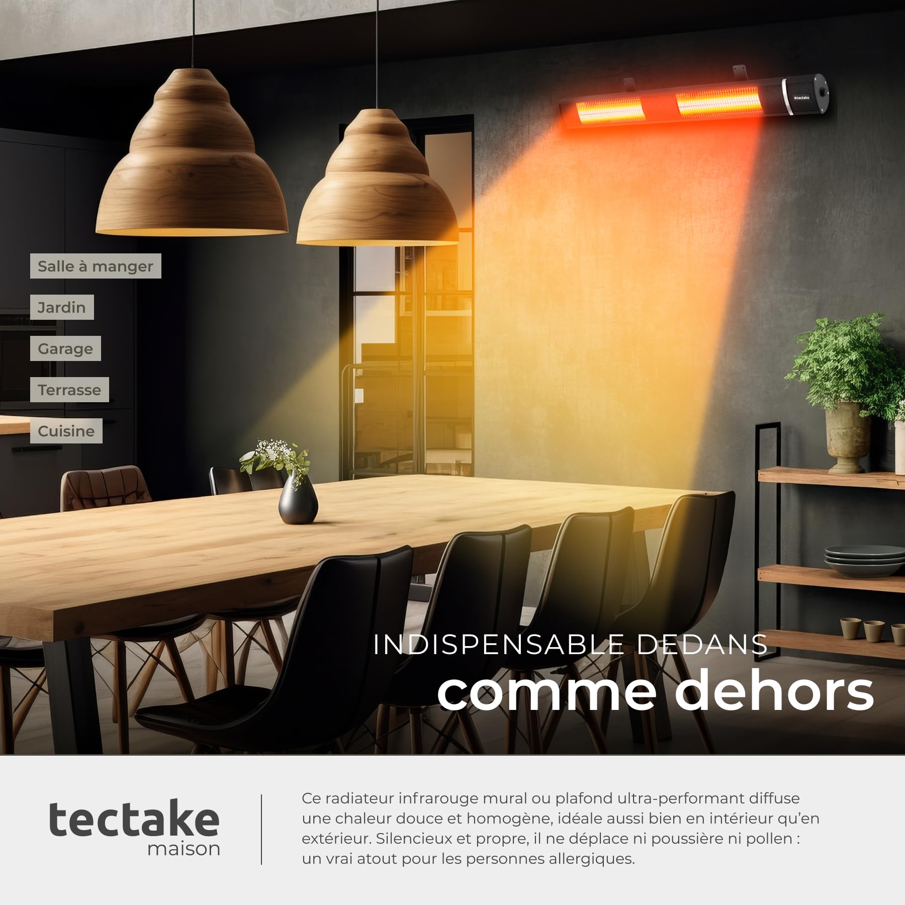 tectake® Chauffage Electrique Infrarouge Silencieux Chauffage exterieur terrasse réglable économique 1000W, 2000W & 3000W Chauffages d'appoint pour Jardin, Balcon, Salon, Restaurant, Jardin d'hiver