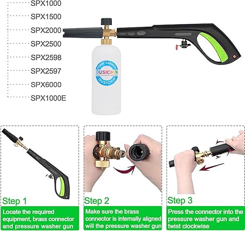 Miniatura 3 de DUSICHIN DUS-116 Lanza de cañón de espuma para Sun Joe Pulverizador de jabón de nieve ajustable Sunjoe SPX Pistola de lavado a presión Jet Wash