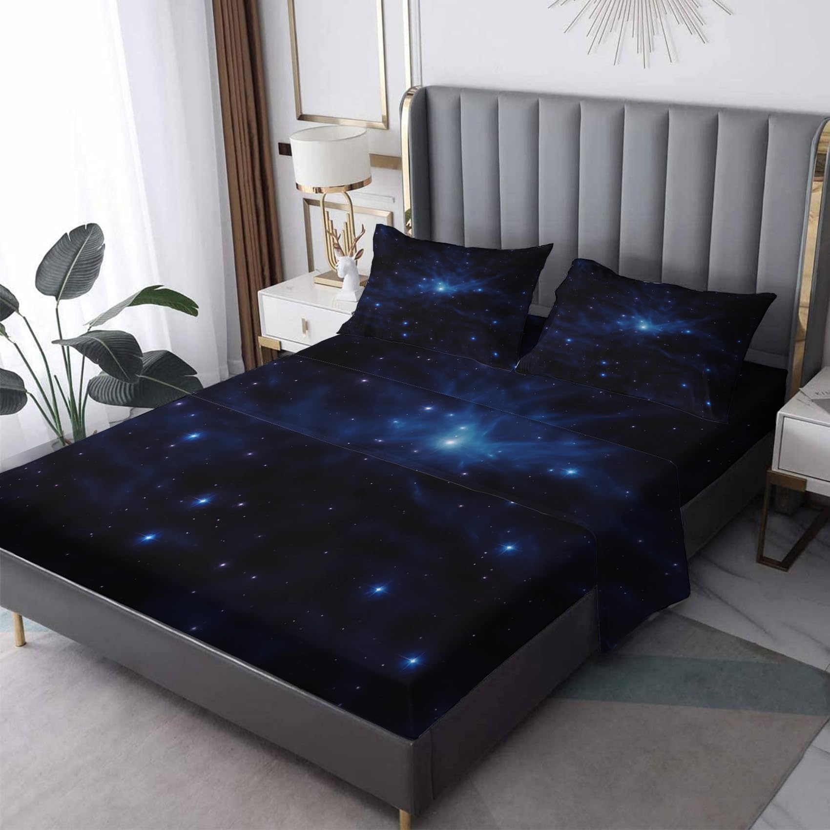 THYUNQ Galaxy Sheets Queen Size Bed, Universe Space Pattern Sheet Set & Bedroom Decor - 16 Inch Deep Pocket, Super Soft Microfiber Bedding Sheets &