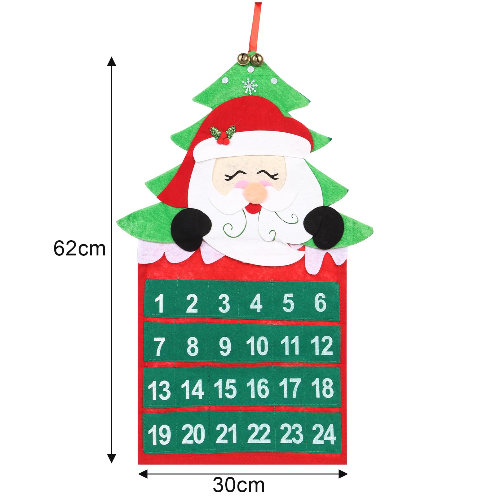 Calendario dell'Avvento per Natale, Natale, calendario dell'Avvento in feltro, con tasche da 24 giorni, può essere decorato liberamente, calendario natalizio fai da te, conto alla rovescia di Natale,