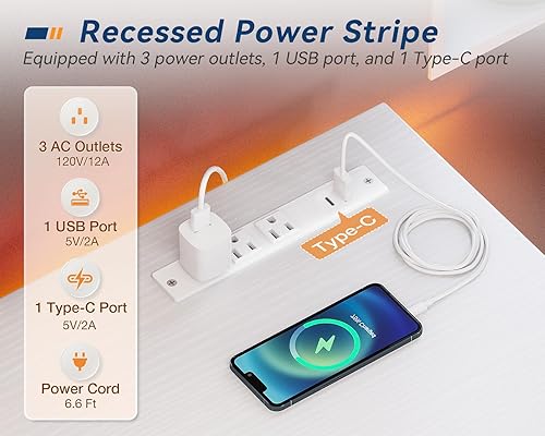 Miniatura 4 de KKL Escritorio pequeño con tomas de corriente y puerto USB, escritorio para computadora para oficina en casa, juegos, estilo simple y moderno,