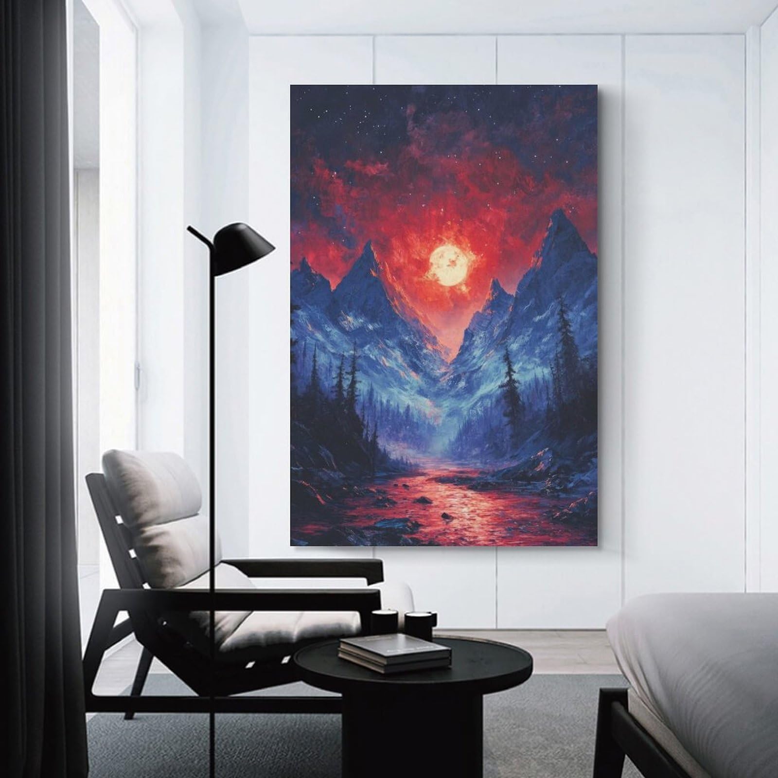 Junmoney Blood Moon Mountain Home Decor Wall Art, 08x12inch(20x30cm), for Lounge, Bedroom Or Personal Spaces, Gift Idea for Housewarming And Birthdays