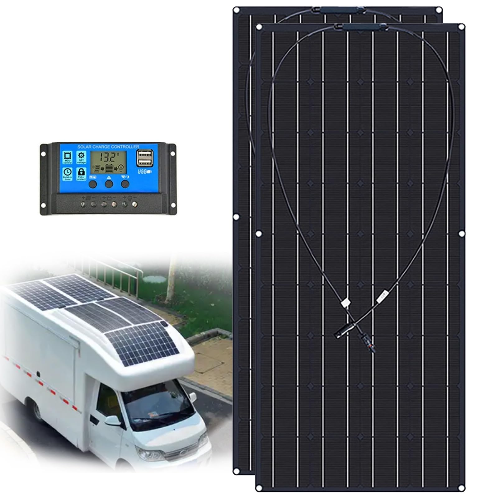 Panel Solar Flexible 400W 600W 800W 1200W Paneles Solares Fotovoltaicos Monocristalinos con Controlador Carga Cargador Solar Fotovoltaico Es Adecuado para Tiendas Campaña RV Yates(600W)