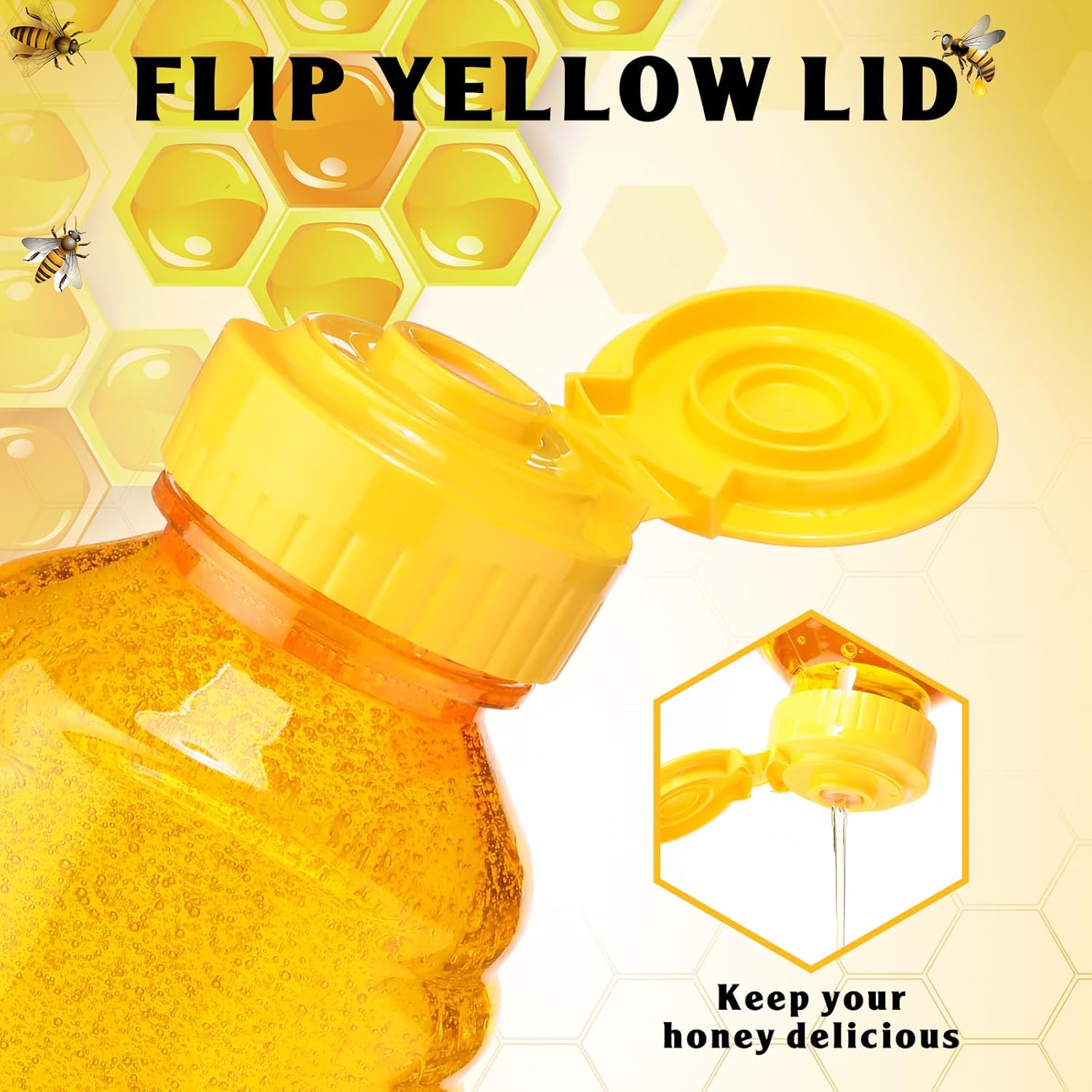 72 Pack 16 oz Plastic Honey Bottles Clear Refillable Squeeze Honey Container Empty Honey Jars Honey Dispenser with Flip Top Lid Plastic Squeeze Bottles for Sauces Syrup Storing and Dispensing