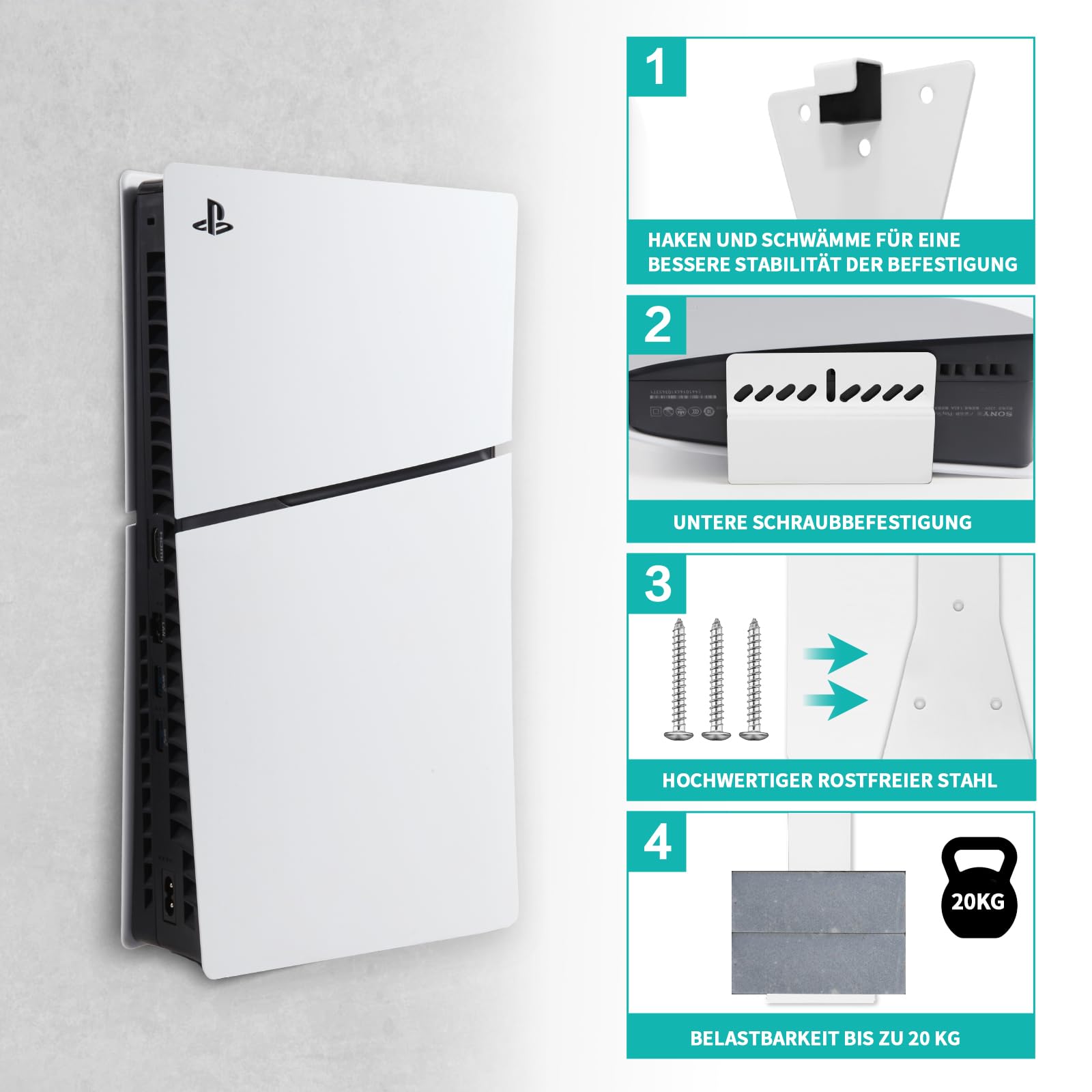 Marvelights Wandhalterung ps5 Slim für Disk und Digital, Vertikal Befestigung Playstation5 Slim Konsole Robuste, mit Schrauben und Lüftungsöffnung