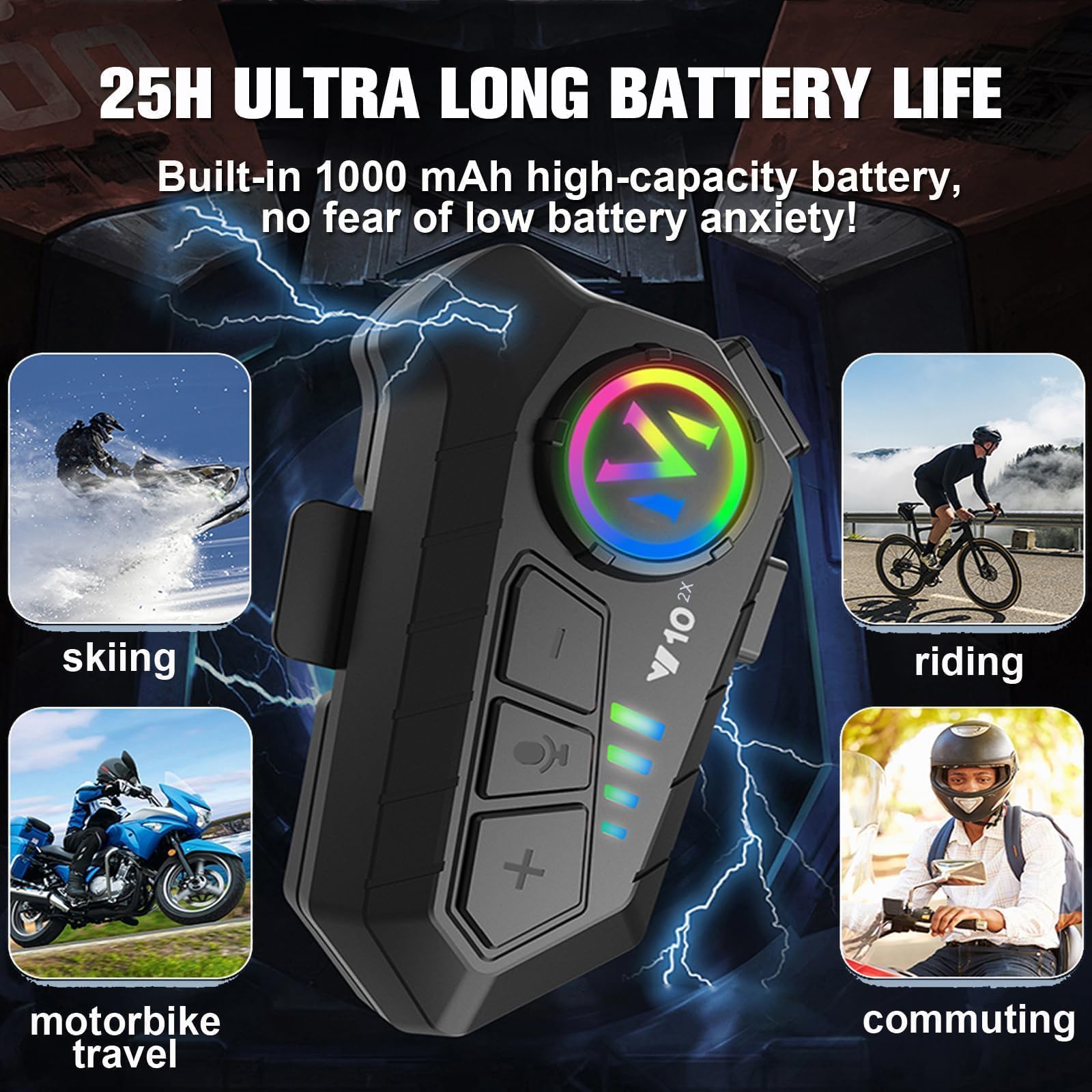 Auricolare Bluetooth 5.3 del casco del citofono del motociclo con il microfono IPX6 impermeabile | Cuffie per moto Cuffie Wireless Noise Cancelling Auricolari Moto Sistema di Comunicazione Cuffie Bluetooth Altoparlanti Casco