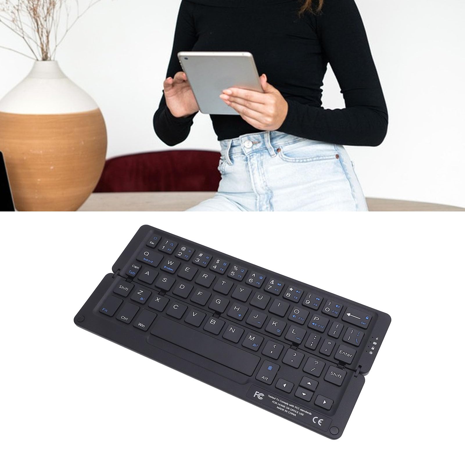 Asixxsix Tastiera Bluetooth pieghevole, tastiera pieghevole con supporto magnetico, ergonomica, in lega di alluminio, portatile, per, smartphone, tablet e laptop (GRAY)