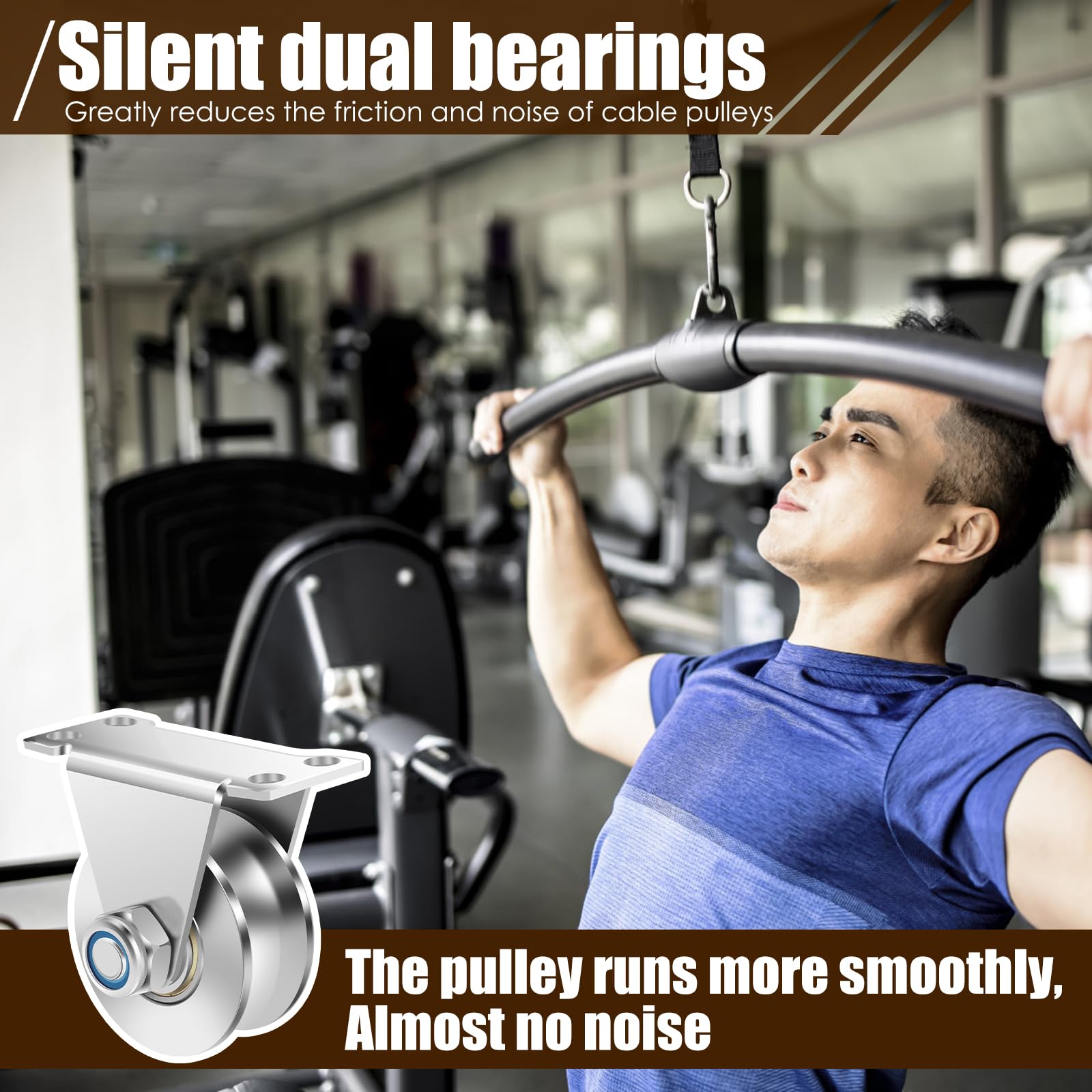 Poleas de cable de acero inoxidable con ranura en U, ultra silenciosas, montaje en pared para equipos de gimnasio, sistemas de polea, puertas correderas y tendederos, paquete de 2
