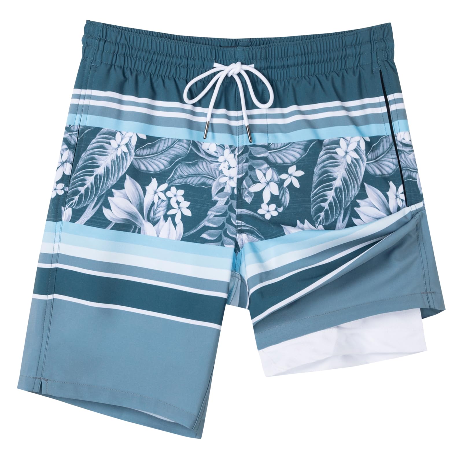 SURF CUZ Mens Swim Trunks with Compression Liner Swimming Shorts 2 in 1 Stretch Quick Dry Zipper Pockets, Dark Grey|S - Image 2 thumbnail