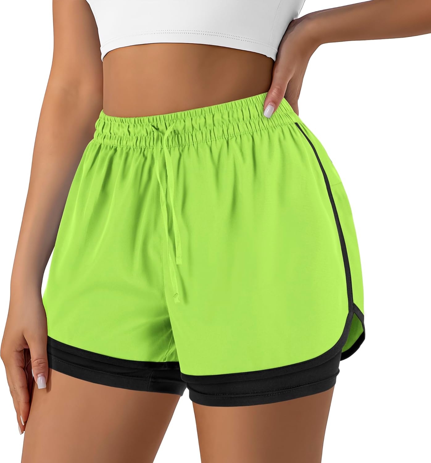 Women’s 2 in 1 Running Shorts for Gym Yoga Workout Athletic Shorts High-Waisted Shorts with Liner Pockets