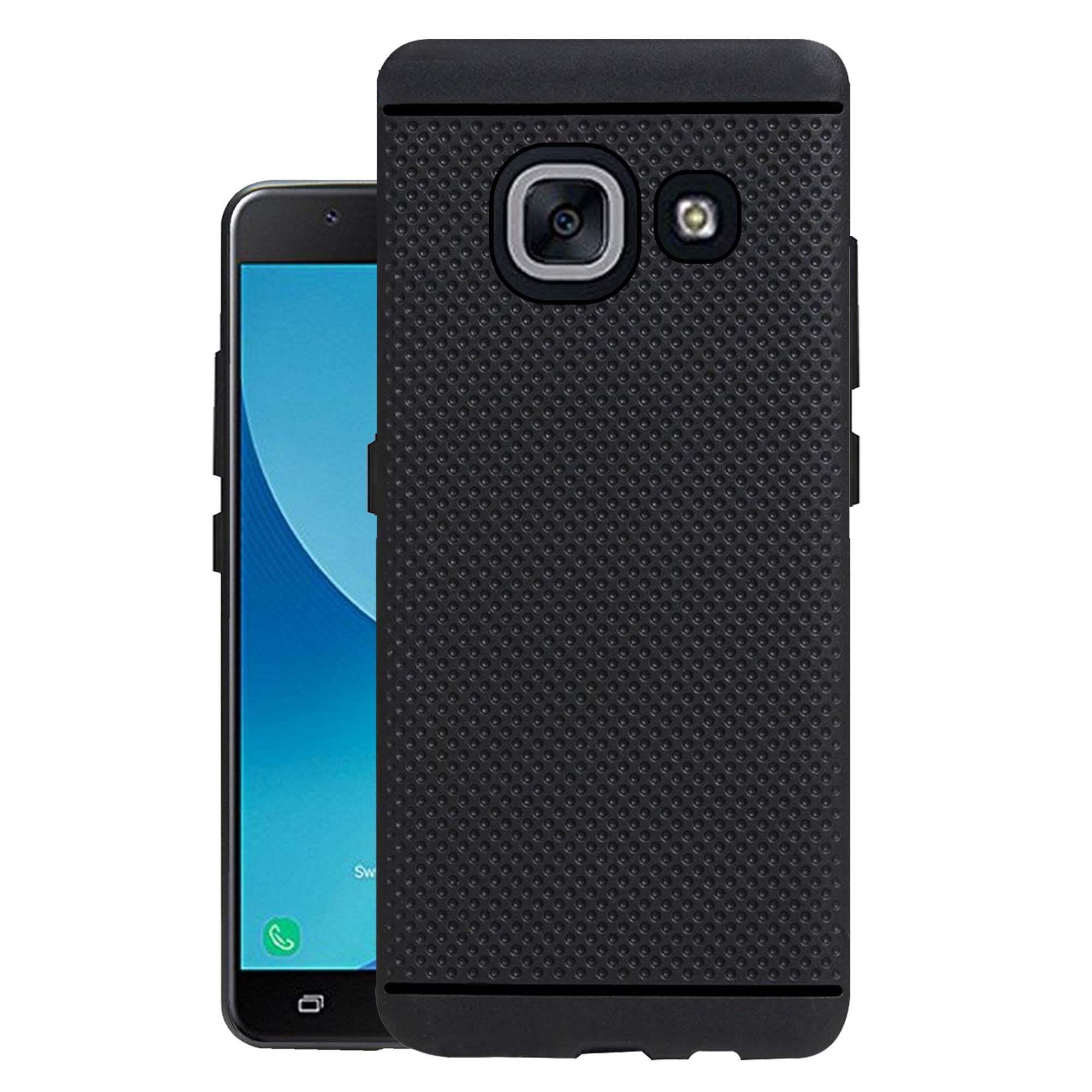 HELLO ZONE Exclusive Dotted Matte Finish Soft Rubberised Back Case Cover for Samsung Galaxy J7 Max (2017) - Black