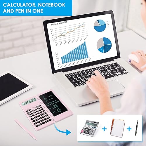Miniatura 20 de Calculadoras científicas para estudiantes, pantalla grande de 10 dígitos, calculadora de matemáticas con bloc de notas, imprescindibles para el aula