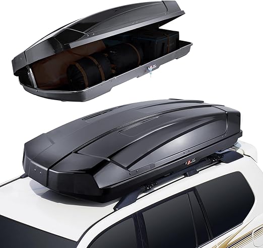 VEVOR Rooftop Cargo Carrier, 18 Cubic Feet Roof Cargo Box, ABS Hard Shell Roof Box, with Dual-Sided Opening and 2 Reinforced Straps, Aerodynamic, Suitable for most Crossbar, for Car, Wagon, SUV, Black