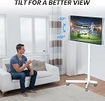 Mobile TV Roulement des chariots TV Stand pour 23-60 pouces LCD LED Écrans courbés plats jusqu'à 88 lbs, réglable en hauteur sur les roues du plancher portable extérieur, Max VESA 400x400mm, blanc