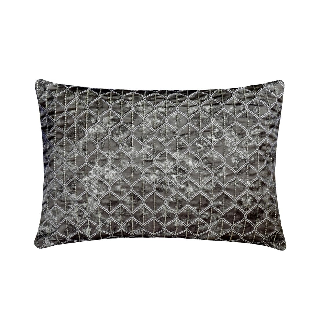 Decorativo de Lujo Gris y Plata Amortiguar, Paquete de 2, 30x50 cm Seda Cojin, Funda de Cojín con Lámina Moldeada, celosía y Enrejado, Geométrico Cojin, Moderno Amortiguar - Foiled Lattice