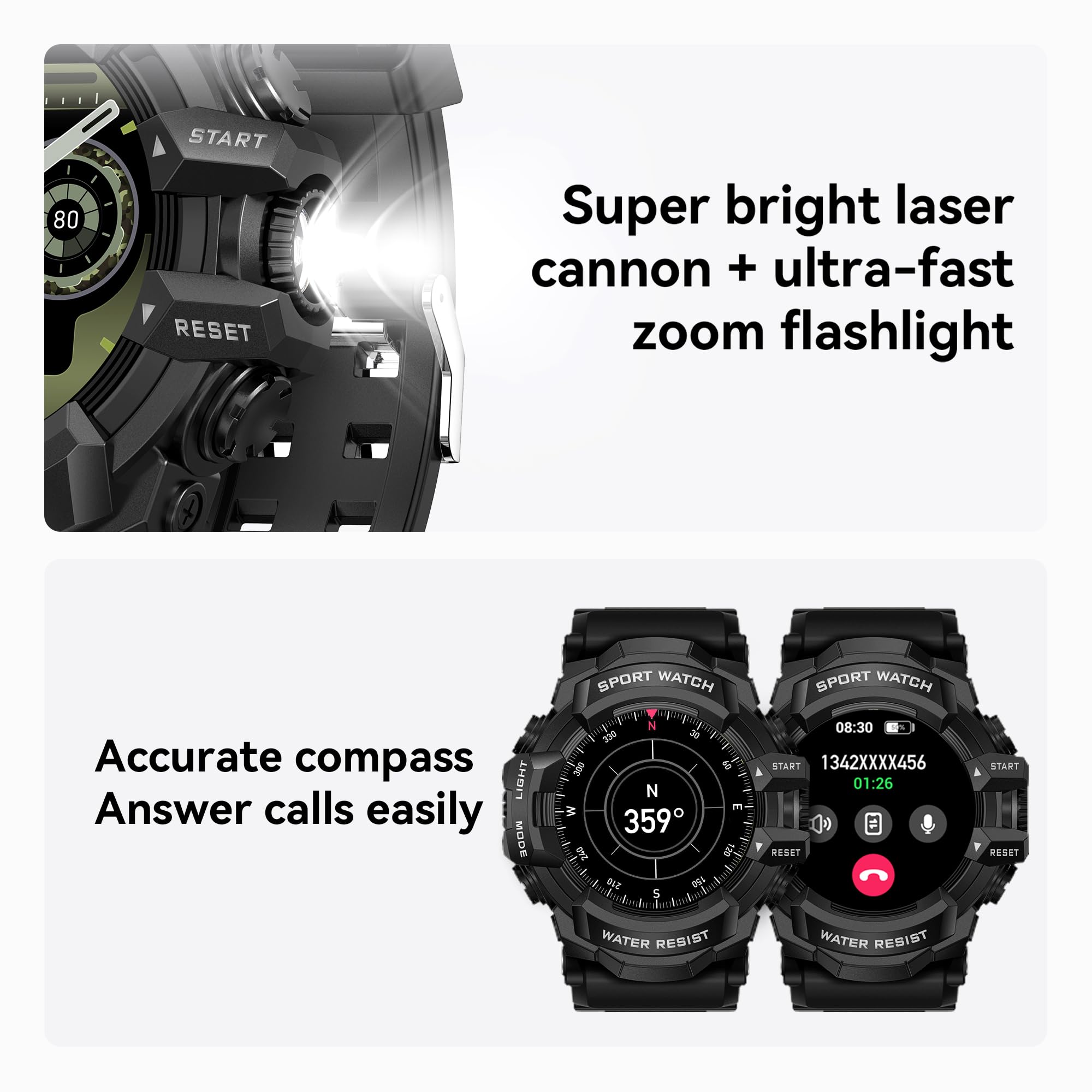 Reloj inteligente militar para hombre (contestar/hacer llamadas), iOS y