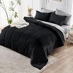 JOLLYVOGUE Ensemble complet de confort 7 Pièces - noir & Lit gris clair dans un sac Ultra-Soft - Alternative pour la perte de vue - Prime 1800 Series avec Conforteur, Draps, Shams & Carcasses d'oreillers