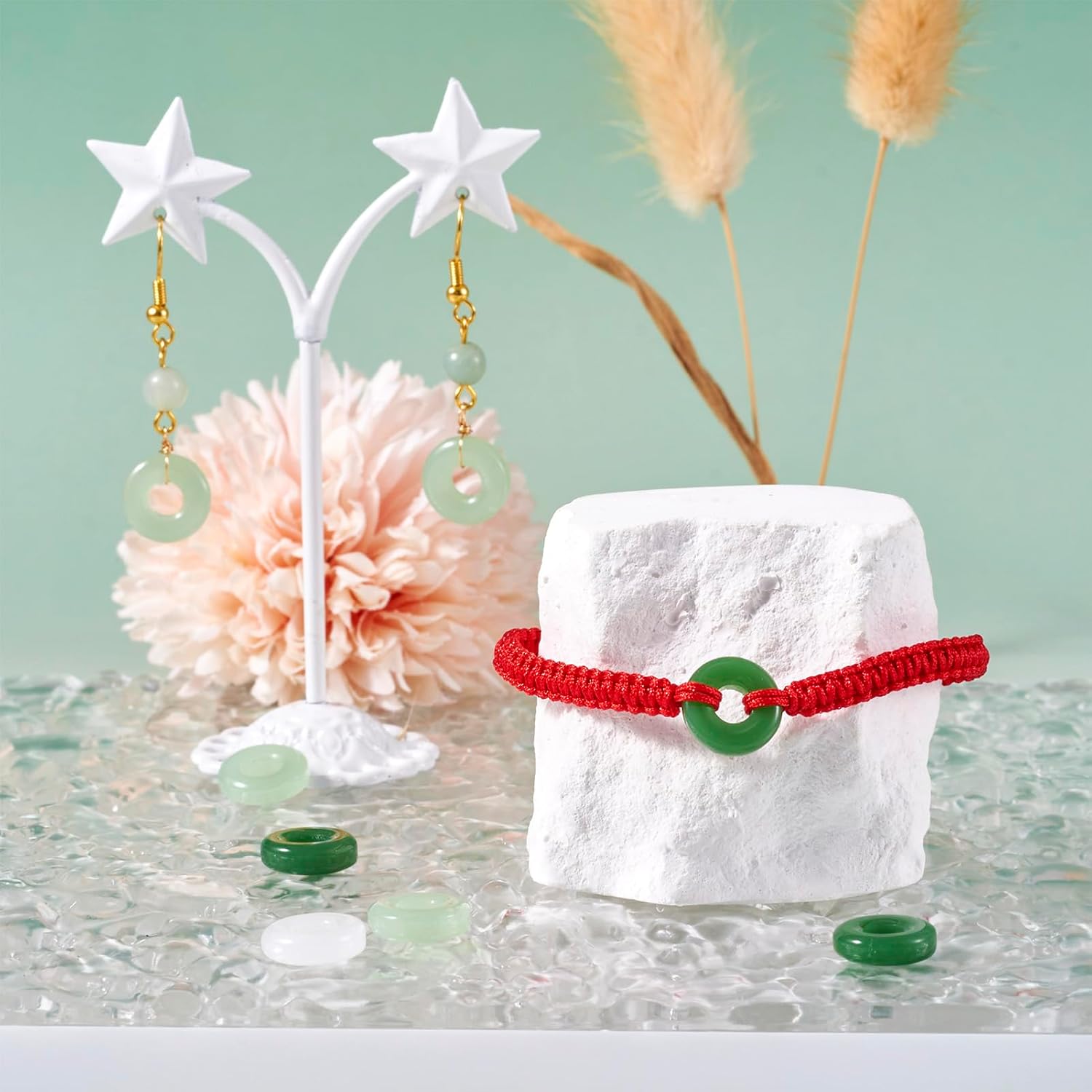 12mm Green Hollow Flat Round Beads Crystal Glass Circle Bead Craftdady 75Pcs Glass Donut Ring Charms Beads White Disc Rondelle Slices Loose Beads for DIY Bracelet Earring Jewelry Making - Image 4