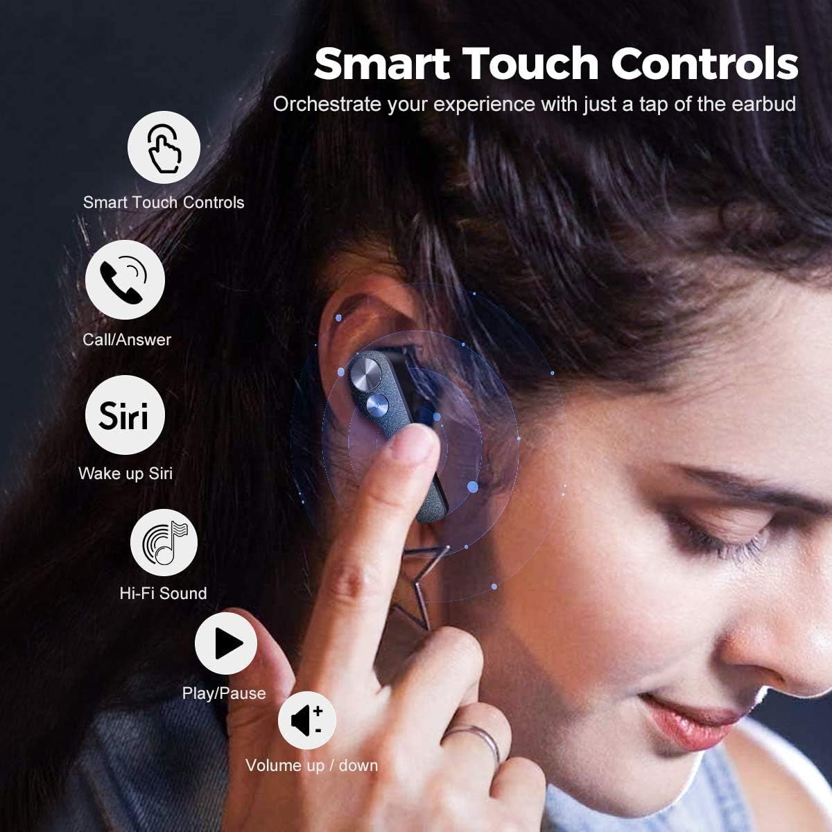Wireless Earbuds Bluetooth 5.0, Ergonomic Design, Touch Controls, Digital LED, 3D Stereo Deep Bass, 30H Playtime, Noise Cancellation, IPX5 Waterproof Low Latency.