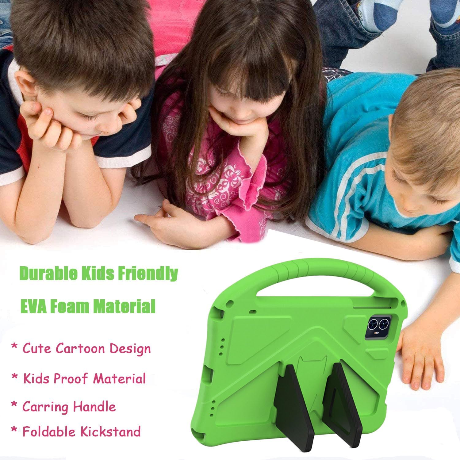 Kids Case for Onn 10.1" Gen 4, Children Friendly EVA Foam Protective Stand Handle Cover for Walmart Onn 10.1" 4th Generation 2024 Tablet - Green