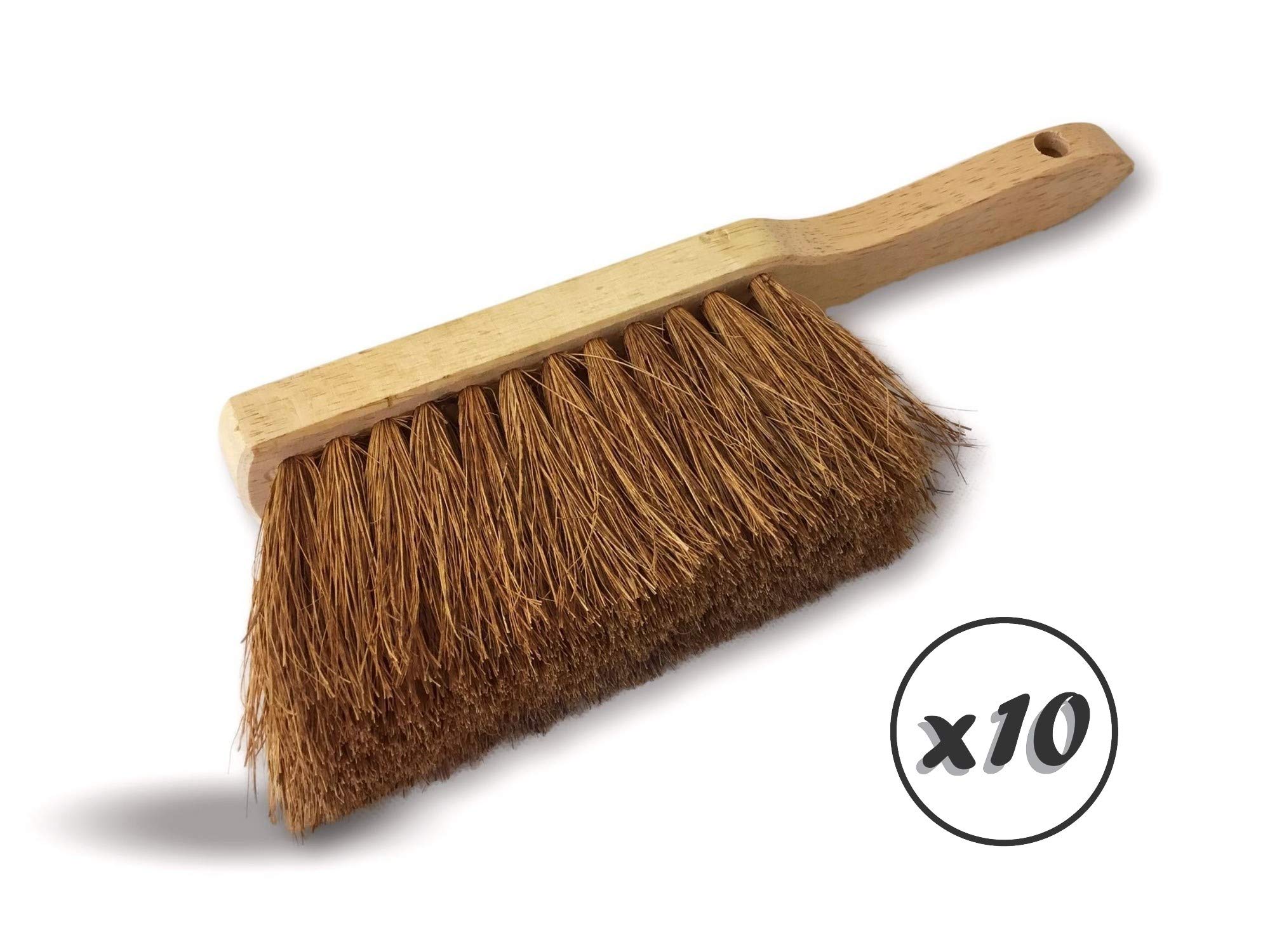 Lot de 10 balayettes brosses en Fibres Naturelles de Coco | Manche Court en Bois | Longueur 29 cm | Poussière Sable Terre Ciment Cendres cheminées barbecues | Kibros 2155x10