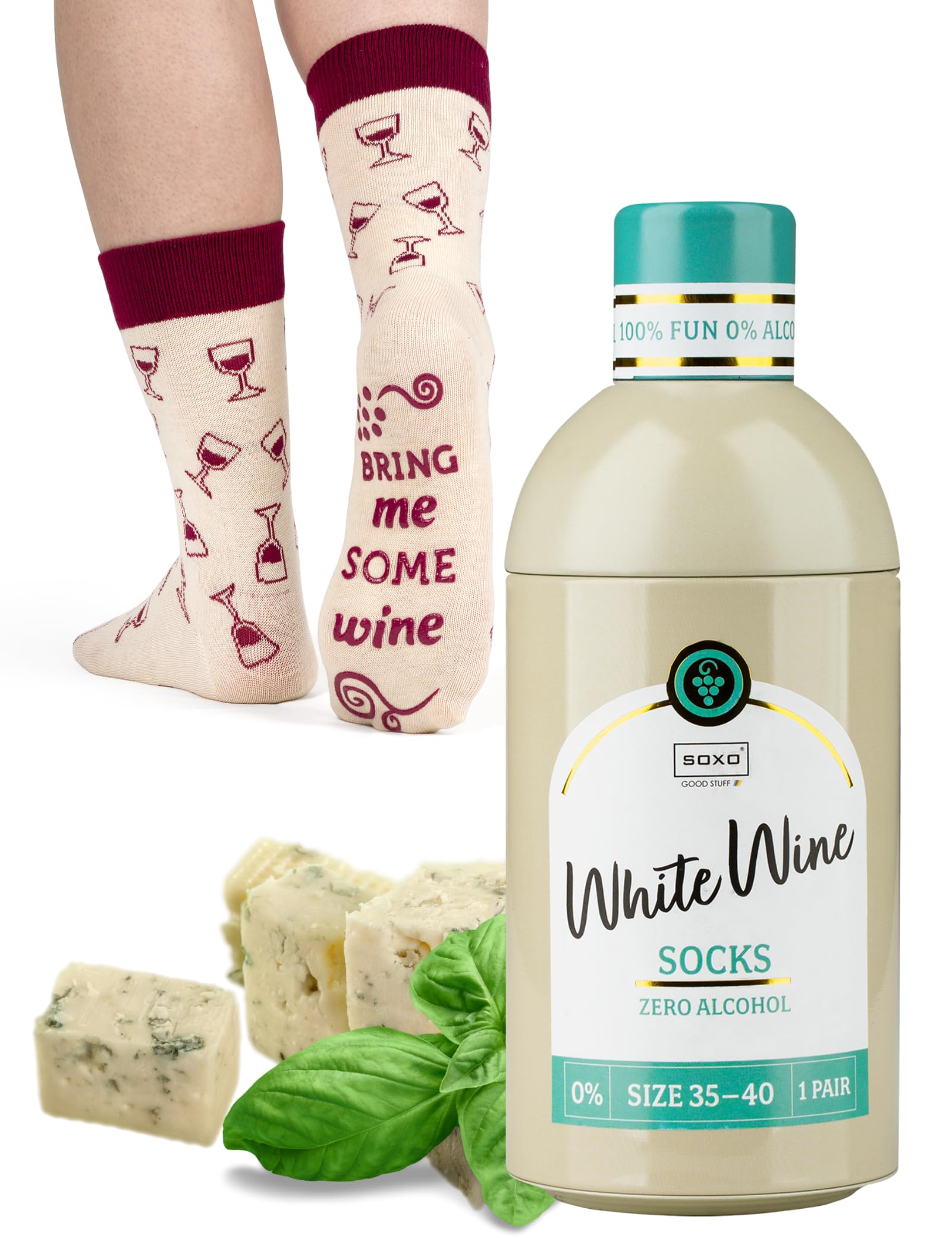 Soxo Women's White Wine 1 Pair Drinks Socks Funny Gift Ideas Long Sock Funky Gifts 2.5-6.5