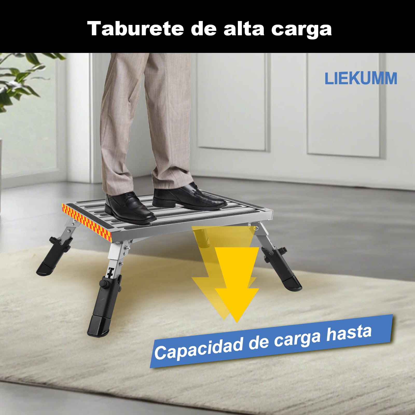 LIEKUMM Taburete Plegable de Aluminio, 48 x 37 cm, con Superficie de Goma Antideslizante, hasta 450 kg, Adecuado para Cocina, Autocaravana, SUV, Caravana, o como reposapiés para el hogar