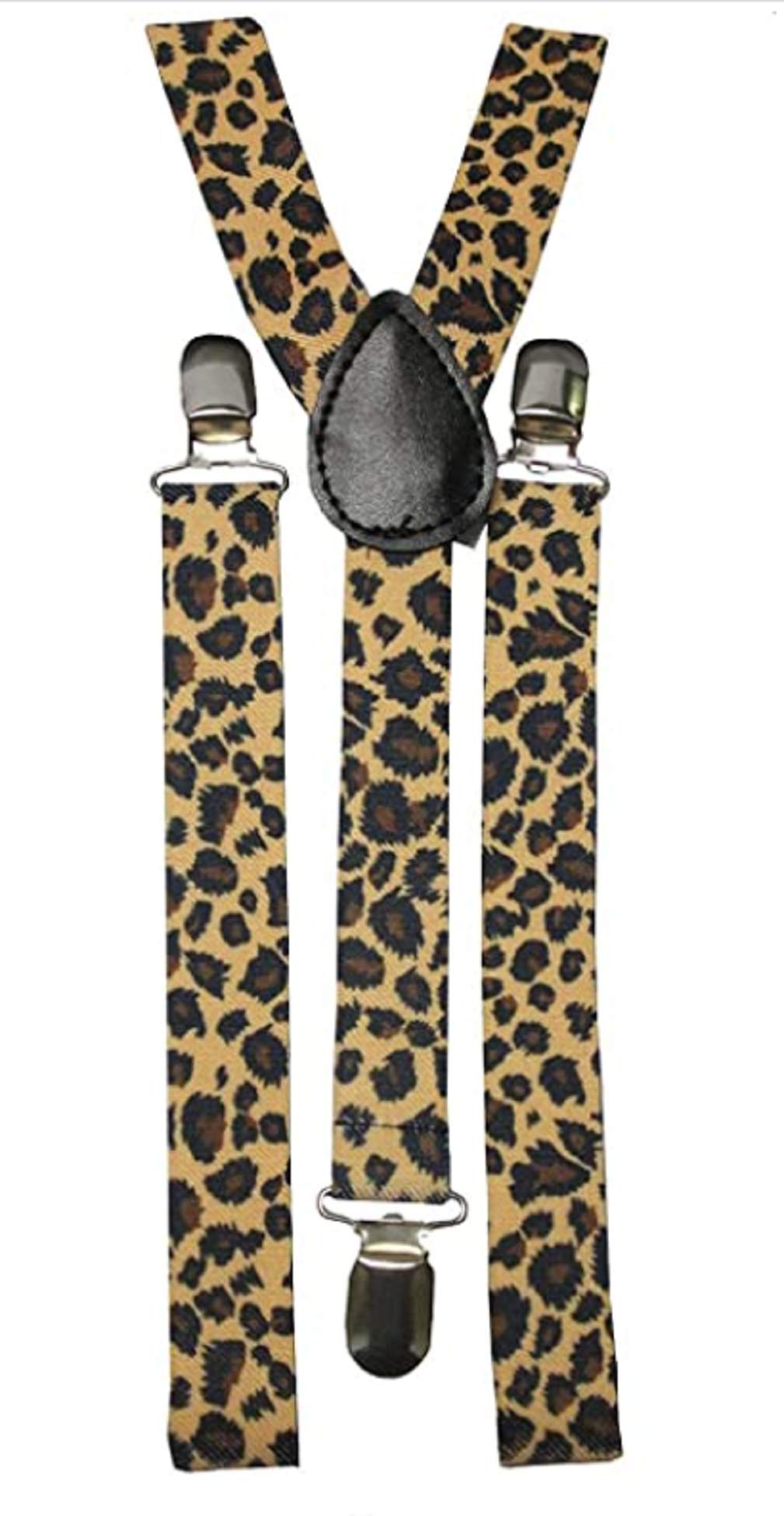 L&C® MENS LADIES UNISEX ADJUSTABLE SLIM BRACES TROUSER SUSPENDERS FANCY DRESS CLIP ON (Leopard)
