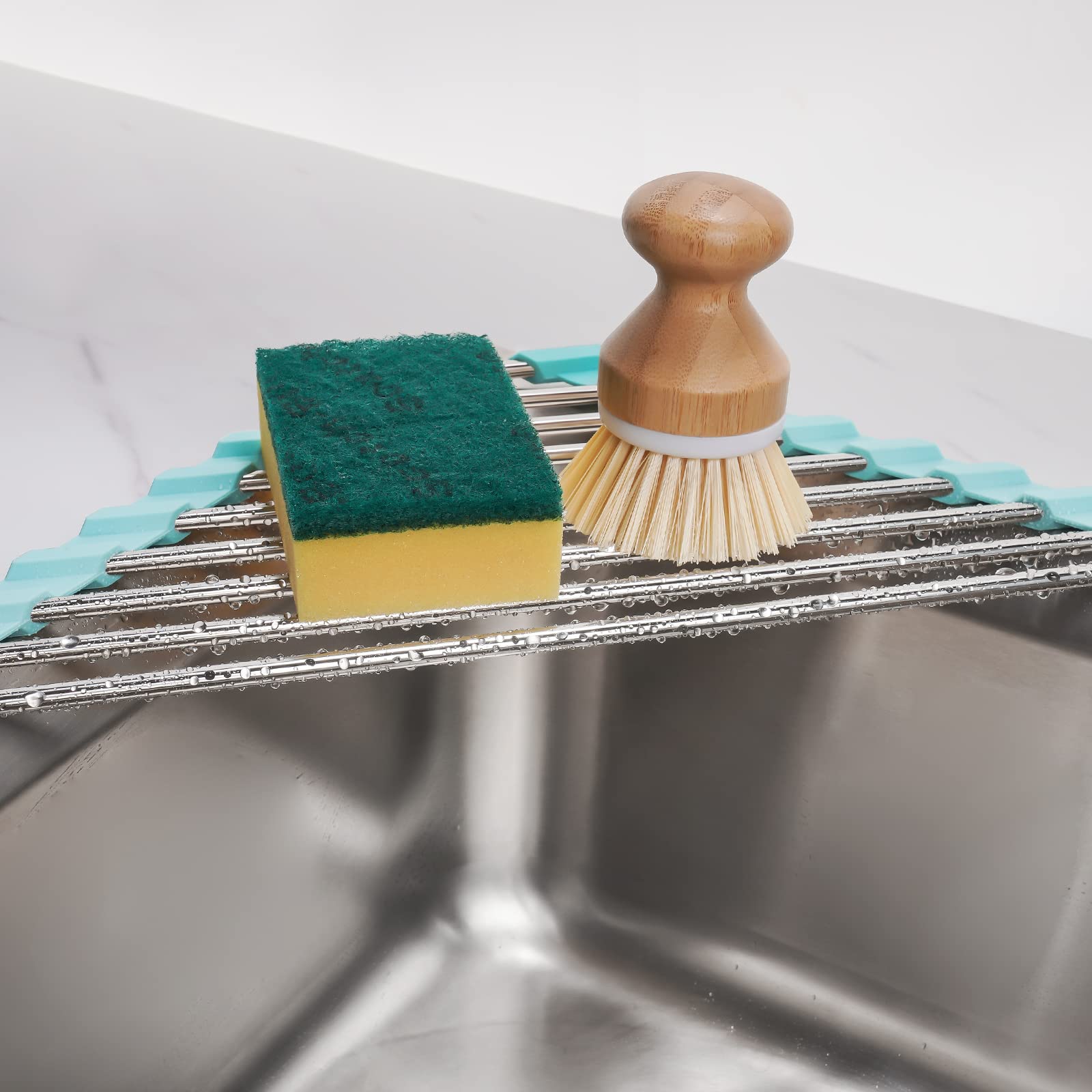 Tomorotec Triangle Roll-Up Dish Drying Rack for Sink Corner - Small, Foldable, Stainless Steel, Multipurpose Kitchen Drainer Caddy, Trivet, Rustproof Organizer, Storage Shelf and Space Saver - Image 3