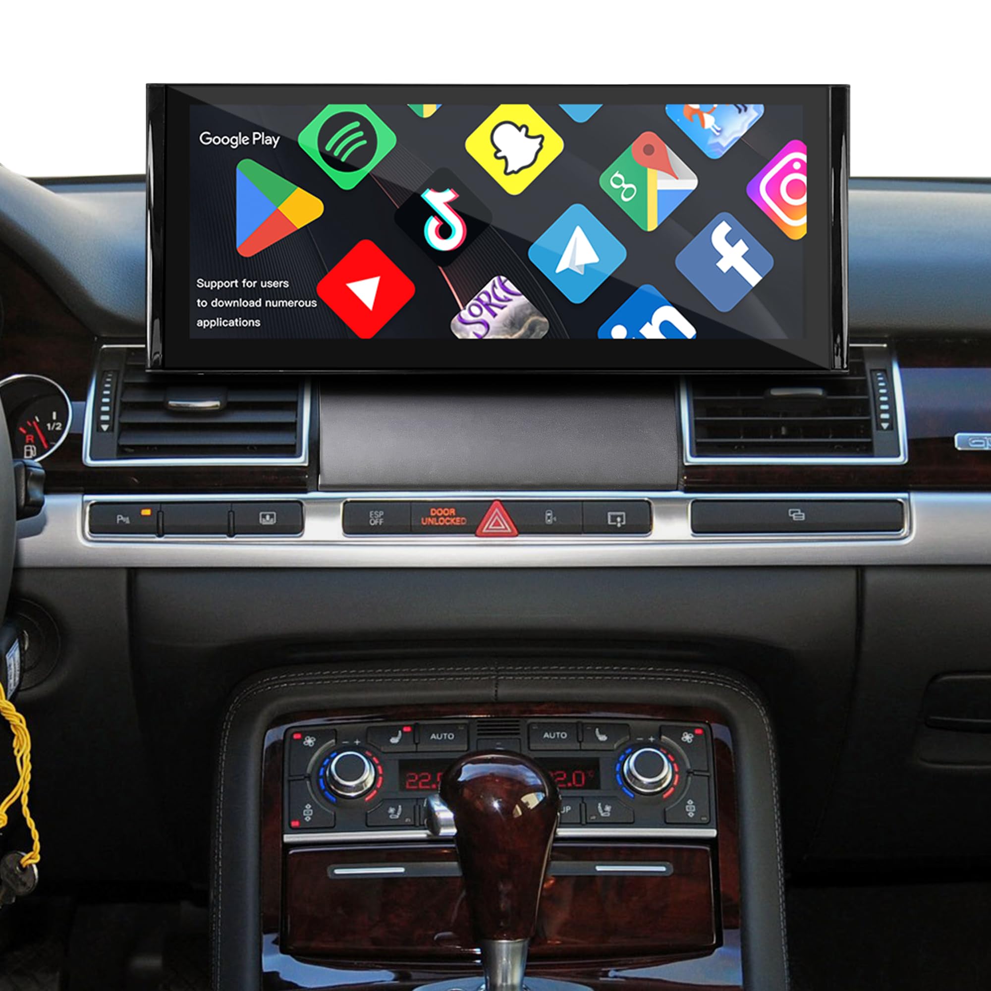 12,3-calowy ekran Android do Audi A8 S8 RS8 D3 MMI 3G, bezprzewodowa CarPlay, Android Auto, lustrzane odbicie ekranu, podzielony ekran, Wi-Fi, nawigacja, muzyka, kamery samochodowe, aplikacja, Netflix