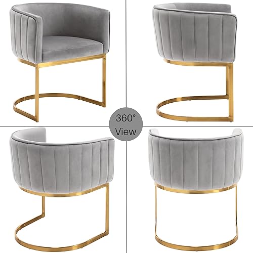 Miniatura 60 de Juego de 2 sillas de comedor modernas de terciopelo contemporáneas para cocina y comedor con brazos, sillas tapizadas de barril con marco de metal