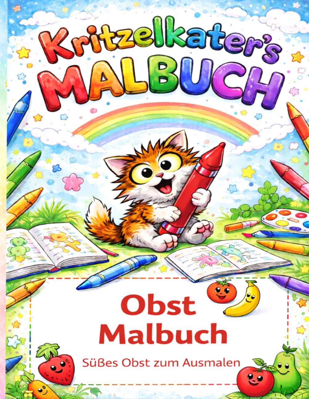 Kritzelkater Lern-Malbuch: Obst: Fruchtig, bunt & lehrreich – Malen, Lernen & Entdecken mit süßem Obst, spannenden Fakten, Rätseln & Punkt-zu-Punkt für Kinder ab 3 Jahren