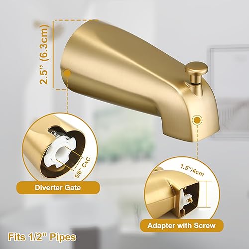 Miniatura 8 de Tohlar Juego de grifo de ducha dorado con boquilla de bañera, kit combinado de grifo de bañera y ducha, cabezal de ducha de lluvia de 6 pulgadas y