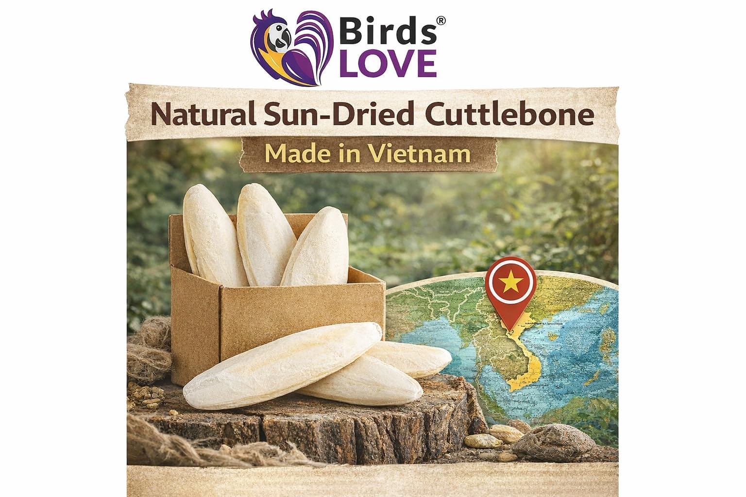 Birds LOVE 3.5-4″ Cuttlebones for Birds – 100% Natural Sun-Dried Calcium Carbonate Mineral Supplement – for Parakeets, Budgies, Cockatiels, Finches & Canaries – 12 Pack with Holder – Made in Vietnam - image 4