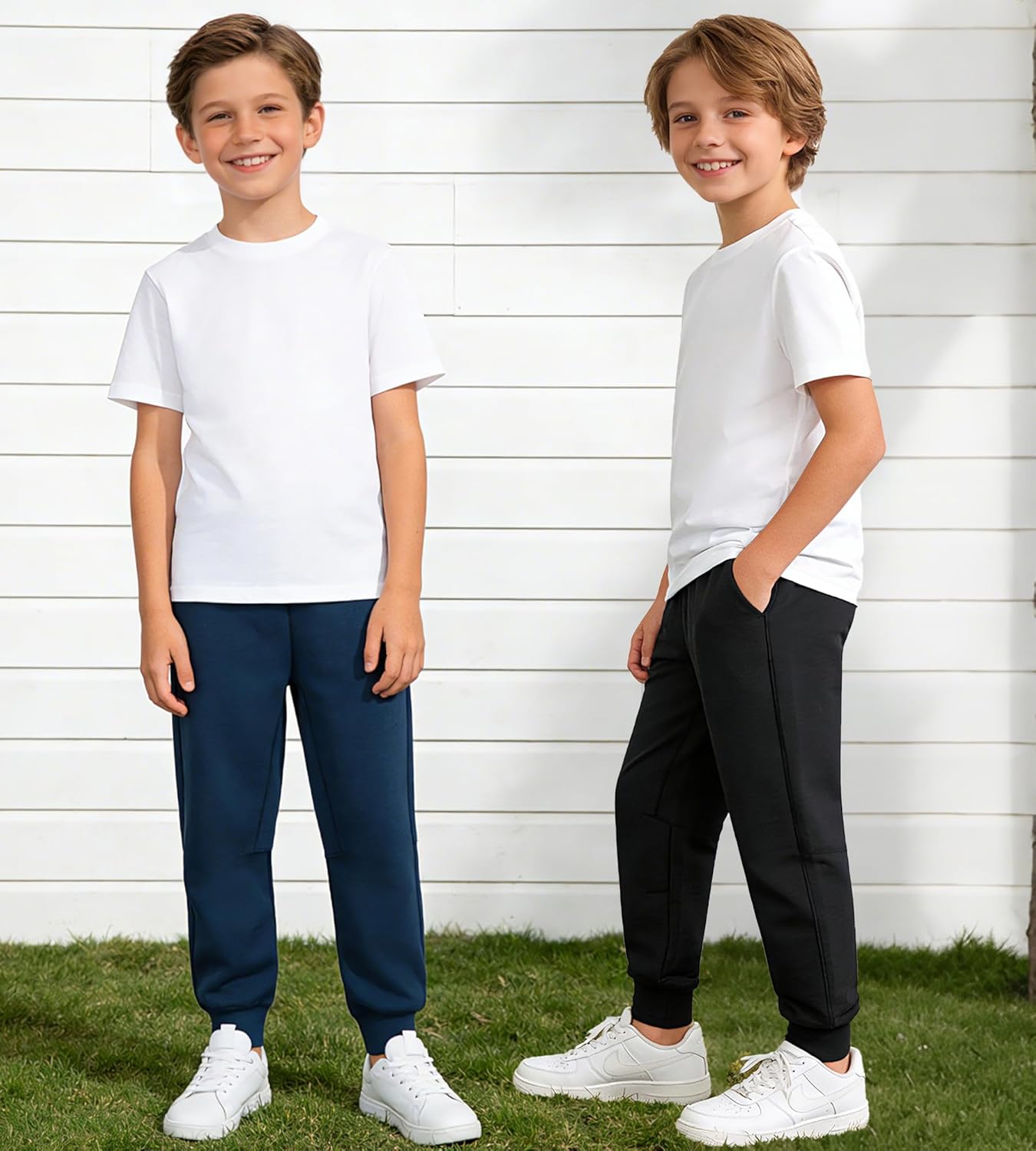 MERIDIANO 2 Pack Boys Joggers Lightweight Athletic Pants, Soft Scuba-Style Fabric Jogging Pants for Kid Youth with Drawstring - Image 2