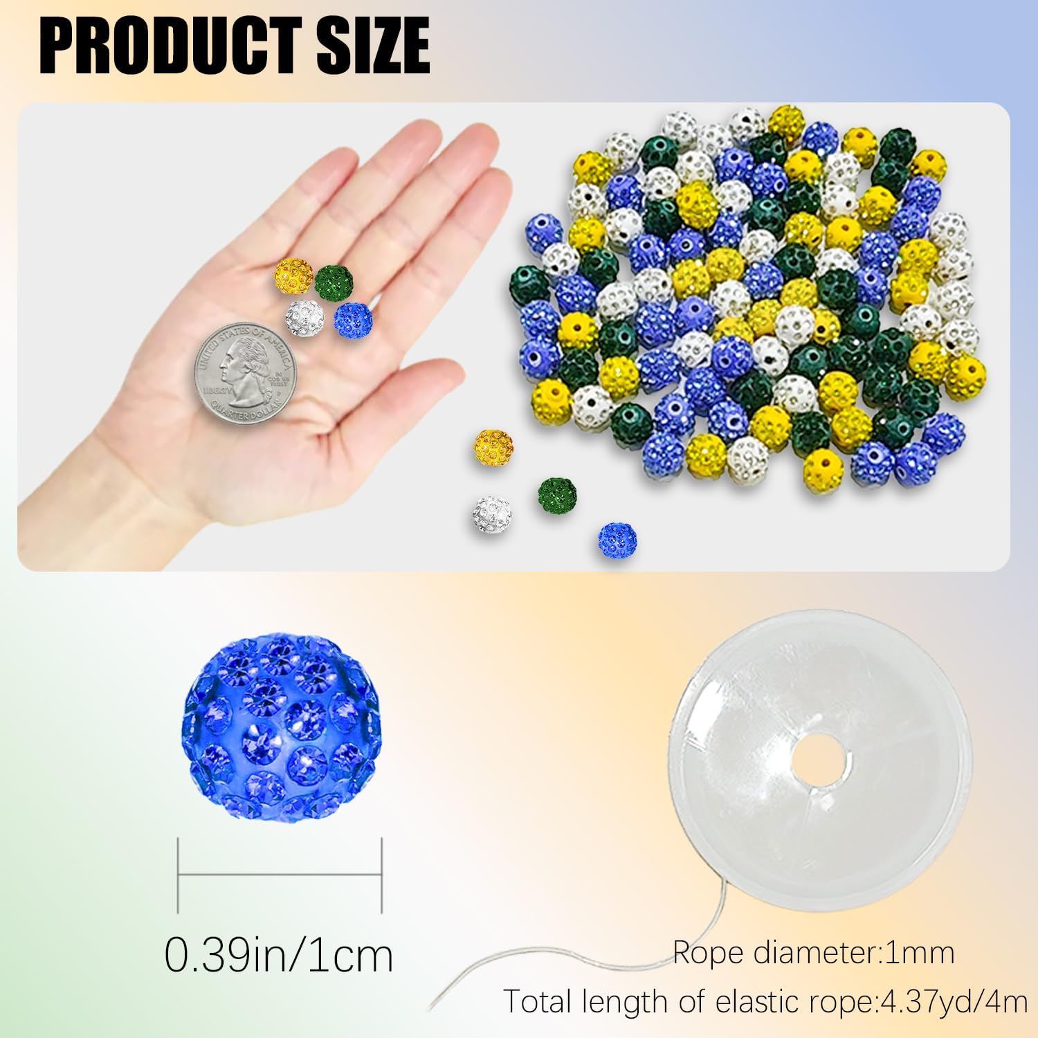 Jolbndcv Baseball Necklace Beaded Chain 120pcs 10mm Clay Rhinestone Beads Shiny Round Crystal Beads for DIY Jewelry Craft Making with Rope - Image 2